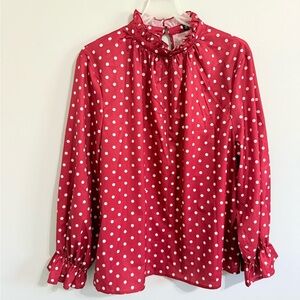 SHEIN Red Polka Dot Ruffle Collar Blouse